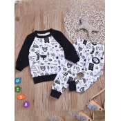 Lovely Casual O Neck Print Patchwork White Boy Two