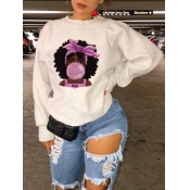 LW Leisure O Neck Print White Hoodie