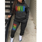 LW Hooded Collar Letter Print Tracksuit Set