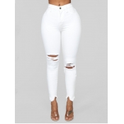 LW Casual Hollow-out Skinny White Jeans
