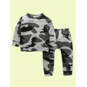 Lovely Sportswear O Neck Camo Print Grey Boy Two-p
