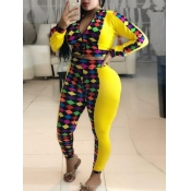 Lovely Trendy Print Patchwork Yellow Two Piece Pan