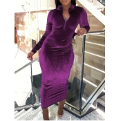 Lovely Casual Mandarin Collar Zipper Design Purple