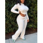 Lovely Sportswear Hooded Collar Basic White Two Pi