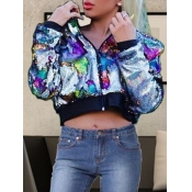 Lovely Casual Sequined Patchwork Multicolor Coat