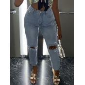 Lovely Casual Hollow-out Baby Blue Jeans