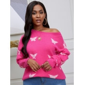 Lovely Casual Butterfly Print Rose Red Sweater