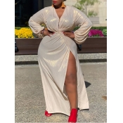 Lovely Sexy Deep V Neck Side High Slit White Maxi 