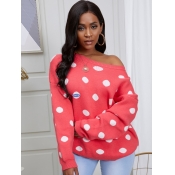 Lovely Trendy O Neck Dot Print Pink Sweater