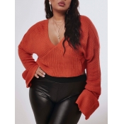 Lovely Casual V Neck Loose Orange Plus Size Sweate