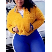 Lovely Trendy Turndown Collar Zipper Design Yellow