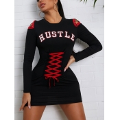 LW Letter Print Bandage Design Dress