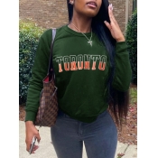 Lovely Casual O Neck Letter Print Green Hoodie