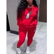Lovely Casual Hooded Collar Long Sleeve Red Two Pi