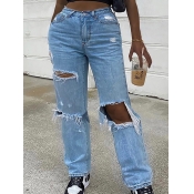 LW Street Hollow-out Blue Jeans (No Stretch)