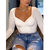 LW V Neck Rib-Knit  Basic Regular T-shirt