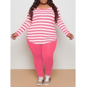 Lovely Casual Boat Neck Long Sleeve Striped Pink P