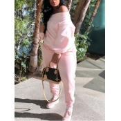 Lovely Casual Bateau Neck Long Sleeve Loose Pink P