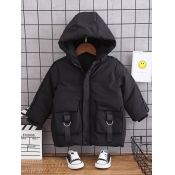 Lovely Stylish Hooded Collar Pocket Patched Black 