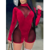 Lovely Trendy Turtleneck Patchwork Red One-piece R