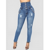 Lovely Trendy High-waisted Buttons Design Broken H