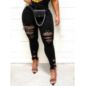 Lovely Street Leopard Print Broken Holes Black Jea