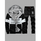 Lovely Men Hooded Collar Letter Print Patchwork Pa