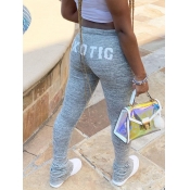 Lovely Street Letter Print Grey Pants