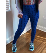 Lovely Sportswear Print Skinny Blue Pants