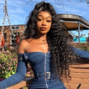 Lovely Trendy Long Corn Perm Black Wigs