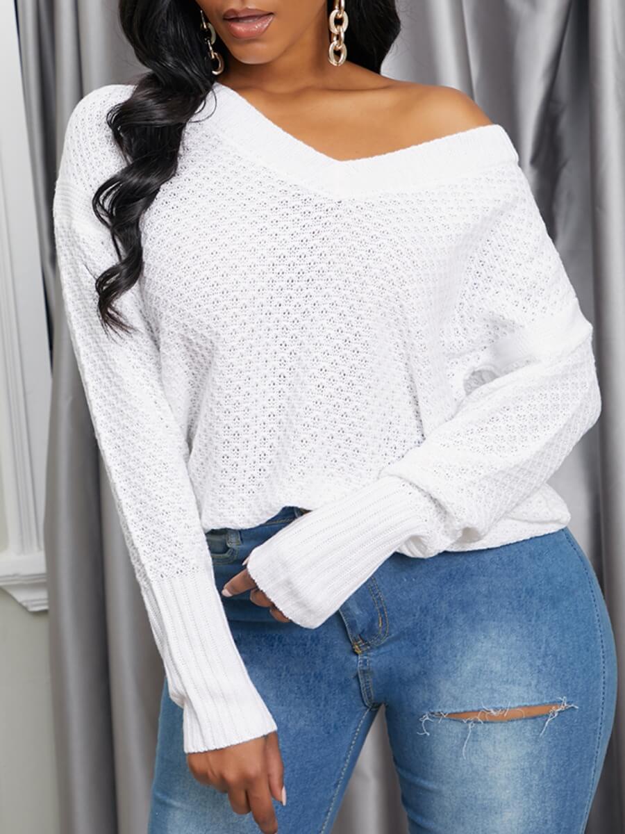 Lovely V Neck Hollow-out White Sweaters