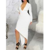 Lovely Stylish Deep V Neck Asymmetrical White Ankl