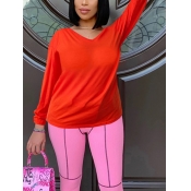 Lovely Trendy V Neck Basic Orange T-shirt