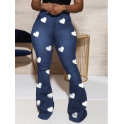 Lovely Stylish Heart Print Blue Jeans