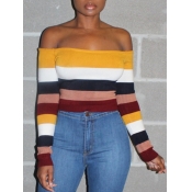 LW Casual Off The Shoulder Striped Patchwork Multi