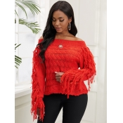 Lovely Trendy Off The Shoulder Tassel Design Red S