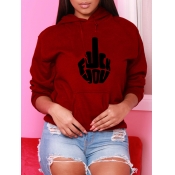 Lovely Casual Hooded Collar Print Red Hoodie