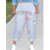 Lovely Street Letter Hollow-out Grey Pants