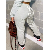 Lovely Casual Bandage Design Grey Pants