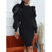 Lovely Stylish O Neck Patchwork Black Knee Length 