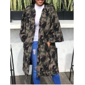 Lovely Casual Camo Print Loose Grey Trench Coat