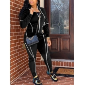 Lovely Casual Geometric Striped Zipper Design Blac