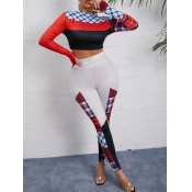Lovely Casual Half A Turtleneck Print Patchwork Re