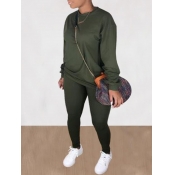 Lovely Casual O Neck Basic Green Plus Size Two-pie