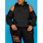 Lovely Casual Cold Shoulder Ripped Design Black Pl