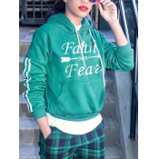 Lovely Casual Letter Print Striped Patchwork Green