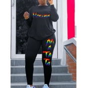 Lovely Street Letter Print Black Two Piece Pants S