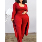 LW BASICS Plus Size Casual U Neck Skinny Red Three