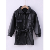 Lovely Casual Shirt Collar Pocket Patched Black Bo
