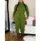 Lovely Casual Turtleneck Drawstring Black Green Tw